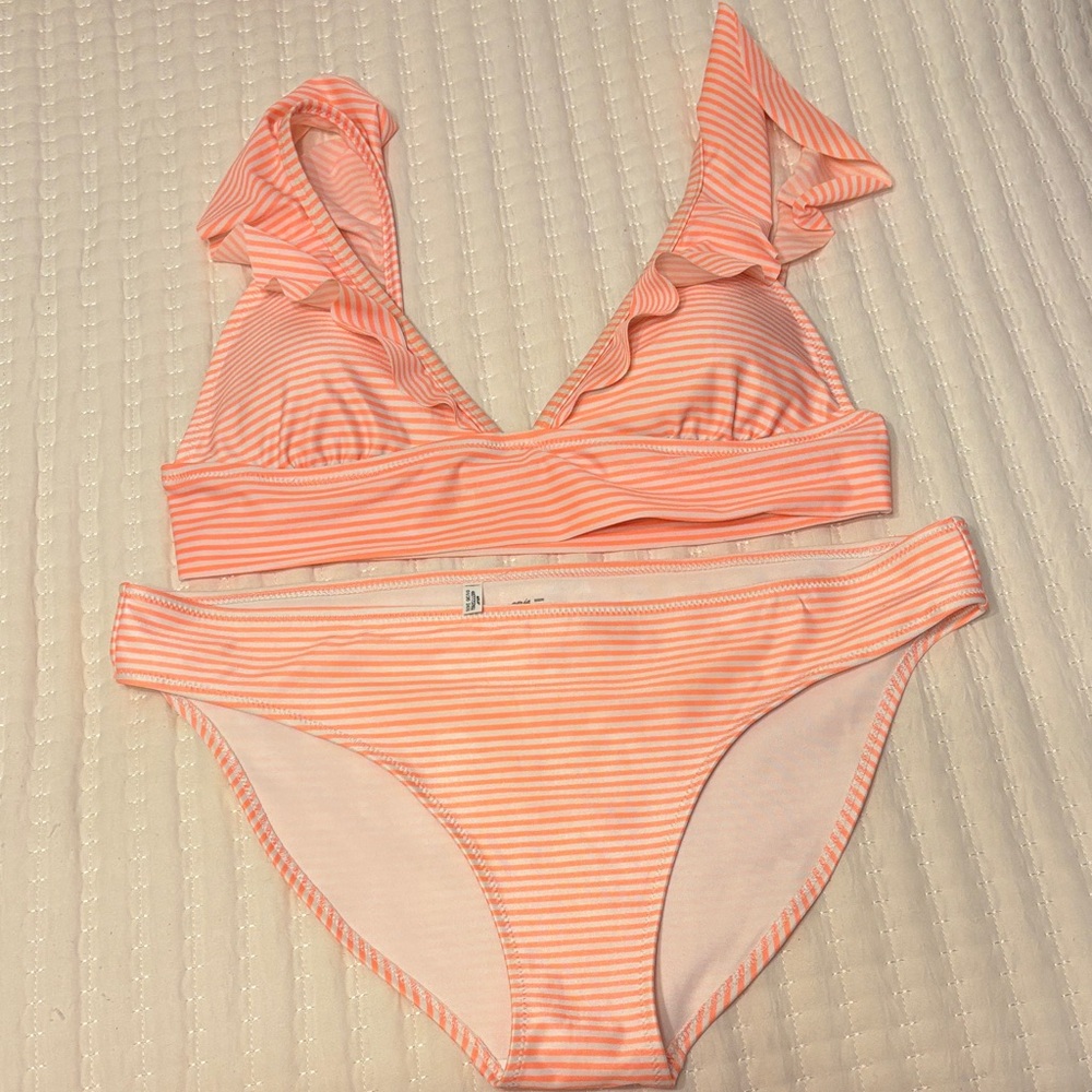 Aerie Coral Striped Bikini Set